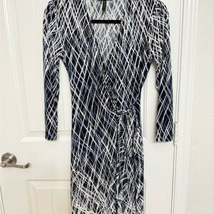 BCBG Elegant Navy and White Wrap Dress